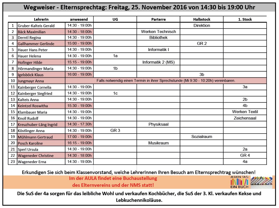 Elternsprechtag Einladung 16 11 26