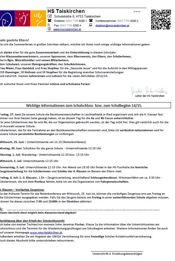 Schulschlussinfo